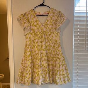 THML Women's Mini Dress with Yellow and White Pattern